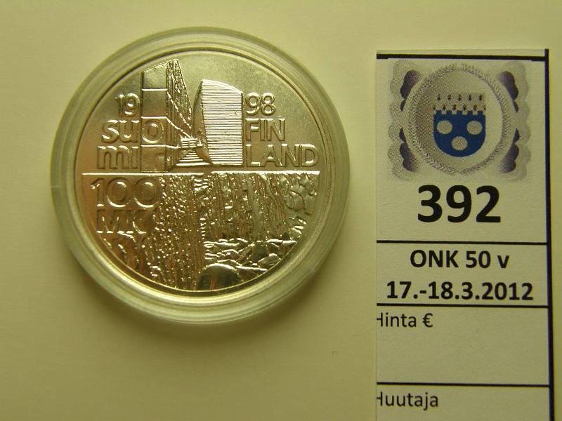 k-0392-a.jpg - Kohde 392, lhthinta: 20 € / myyntihinta: 20 € 100 mk 1998 Ag, Aalto, kapseli, kunto: 10