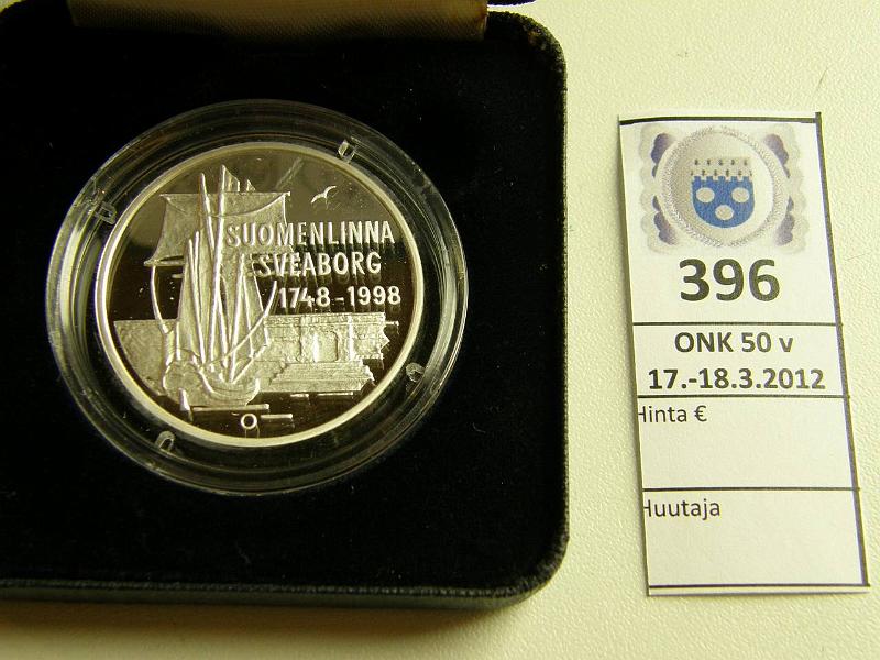 k-0396-a.jpg - Kohde 396, lhthinta: 40 € 100 mk 1998 Ag, Proof, Suomenlinna, laatikko, tod, kunto: 10