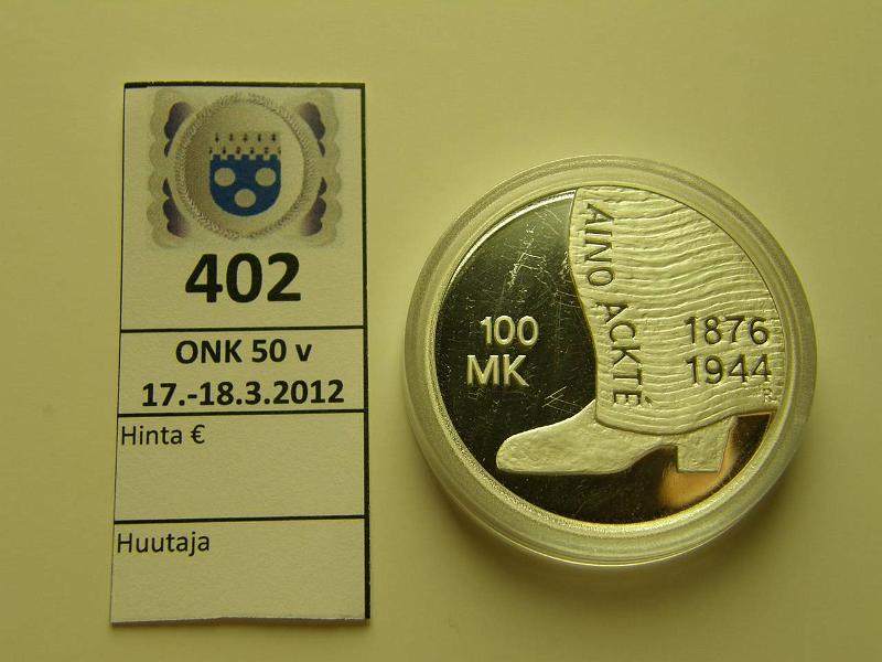 k-0402-a.jpg - Kohde 402, lhthinta: 25 € / myyntihinta: 36 € 100 mk 2001 Ag, Proof, Ackt, kapseli, kunto: 10