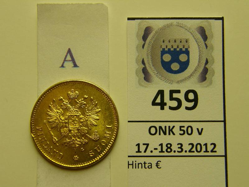 k-0459-a.jpg - Kohde 459 (kuva 1/2), lhthinta: 225 € / myyntihinta: 390 € 20 mk 1910 Au, eprv, epij, kunto: 9