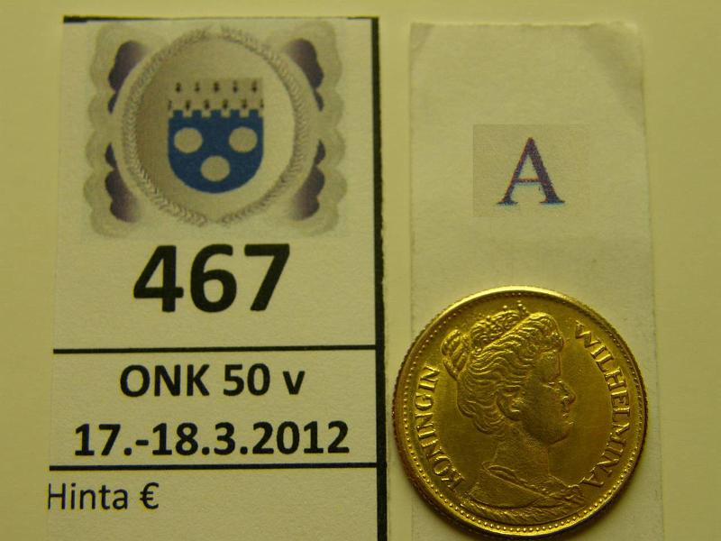 k-0467-a.jpg - Kohde 467 (kuva 1/2), lhthinta: 100 € / myyntihinta: 125 € Hollanti 5 gulden 1912 KM#151 Au 3.36g/900 Wilhelmina, kunto: 8