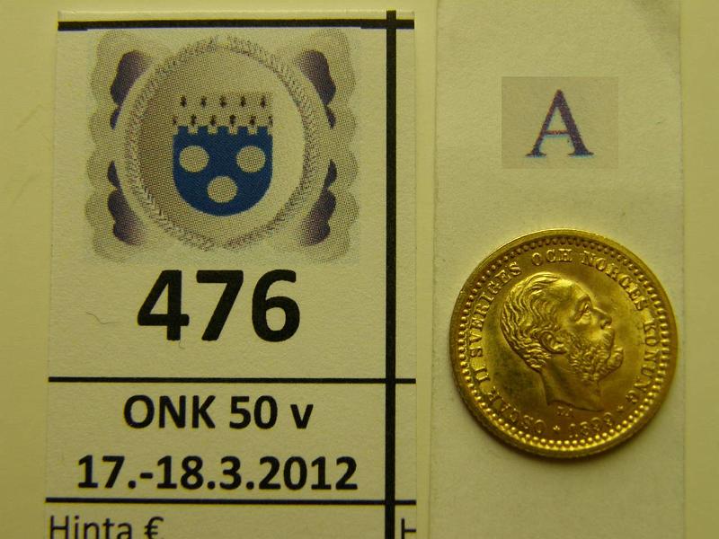 k-0476-a.jpg - Kohde 476 (kuva 1/2), lhthinta: 100 € / myyntihinta: 120 € Ruotsi 5 kr 1899 KM#756 Au 2.2402g/900, pinnassa hilseily?, kunto: 9