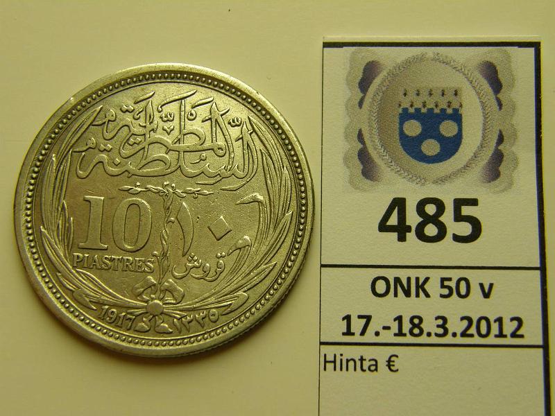 k-0485-a.jpg - Kohde 485, lhthinta: 10 € Egypti 10 piasters AH1333/1917 KM#319     Ag 14g/833, kunto: 6