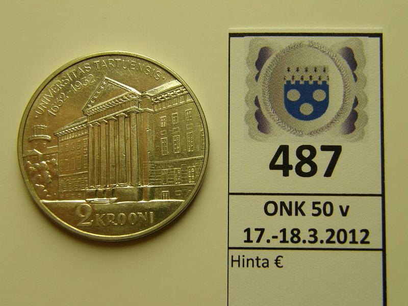 k-0487-a.jpg - Kohde 487, lhthinta: 20 € / myyntihinta: 44 € Eesti 2 kr 1932 KM#20 Ag 12g/500 Tarton yliopisto, kunto: 8