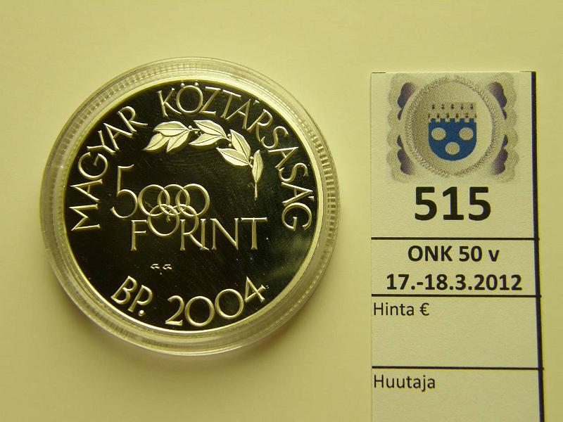 k-0515-a.jpg - Kohde 515, lhthinta: 15 € / myyntihinta: 24 € Unkari 5000 forint 2004 KM#774 Ag, 31.46g/925, kapseli, kunto: 10