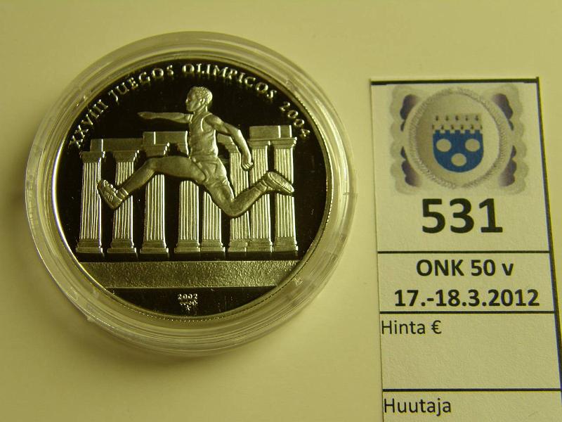 k-0531-a.jpg - Kohde 531, lhthinta: 15 € / myyntihinta: 15 € Ateena 10 pesos 2004 Ag, Kuuba, kapseli, kunto: 10