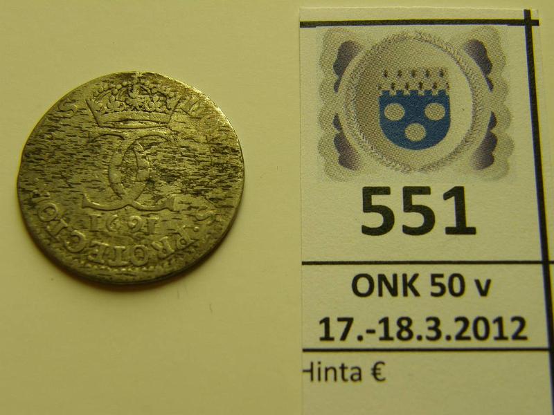 k-0551-a.jpg - Kohde 551, lhthinta: 20 € 5 re 1691 KM#310 Ag, S.M., kunto: 5