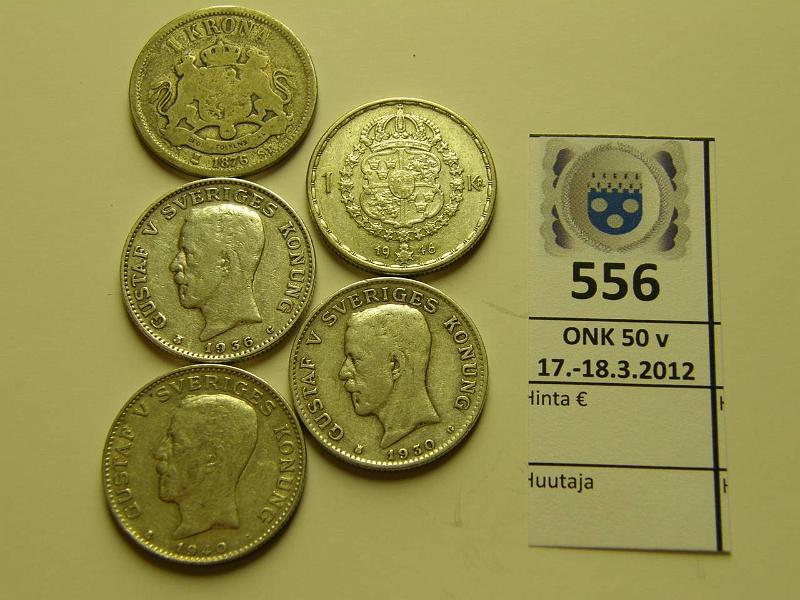 k-0556-a.jpg - Kohde 556, lhthinta: 5 € / myyntihinta: 13 € 1 kr 1876-1946 (5) KM#741, 786.2, 814 Ag, 1876, 1930, 36, 40, 46, kunto: 3-5