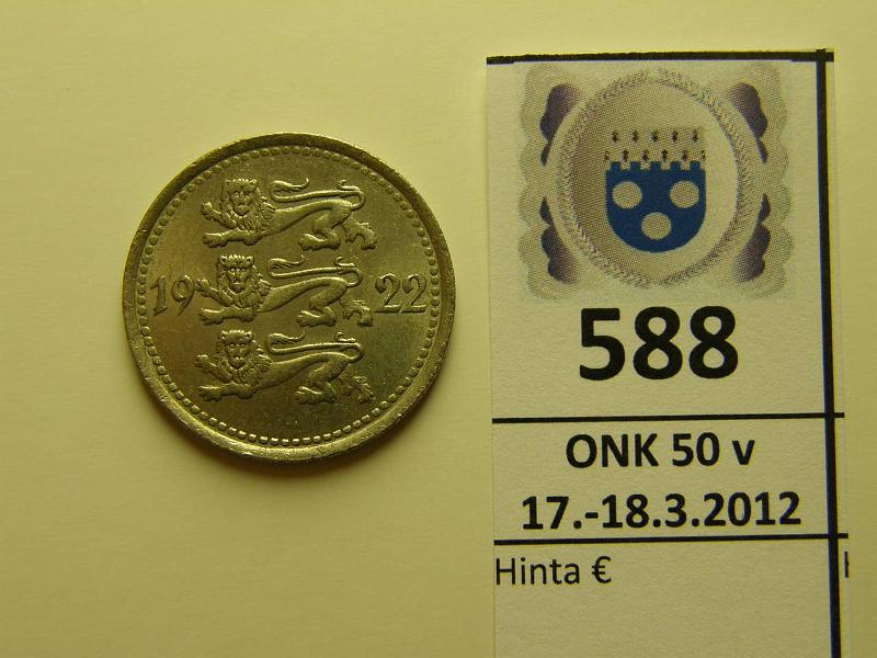 k-0588-a.jpg - Kohde 588, lhthinta: 5 € / myyntihinta: 16 € Eesti 5 marka 1922 KM#3 leimakiiltoinen, kunto: 8