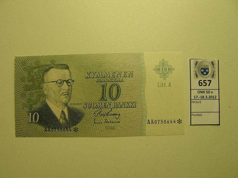 k-0657-a.jpg - Kohde 657, lhthinta: 20 € 10 mk 1963 LA* SNY 146.7 A0750644* KU I-Hes, vl I, korvaava, kunto: 9