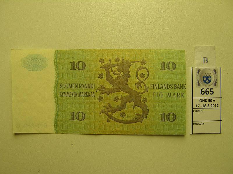 k-0665-b.jpg - Kohde 665 (kuva 2/2), lhthinta: 5 € / myyntihinta: 32 € 10 mk 1980* SNY 147.2 B0162665* AL I-Hes, korvaava. Painatuksen siirtym 3mm, niin, ett Bank-sana koskettaa reunaa, kunto: 4