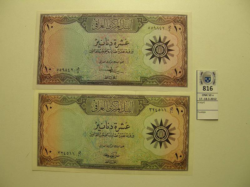 k-0816-a.jpg - Kohde 816, lhthinta: 50 € Irak 10 dinars (2) Pick#55a, b , kunto: 9