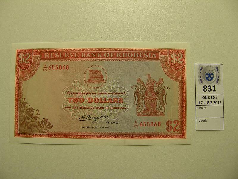 k-0831-a.jpg - Kohde 831, lhthinta: 35 € / myyntihinta: 36 € Rhodesia 2 d 1979 Pick#31d 24.5.1979, kunto: 9