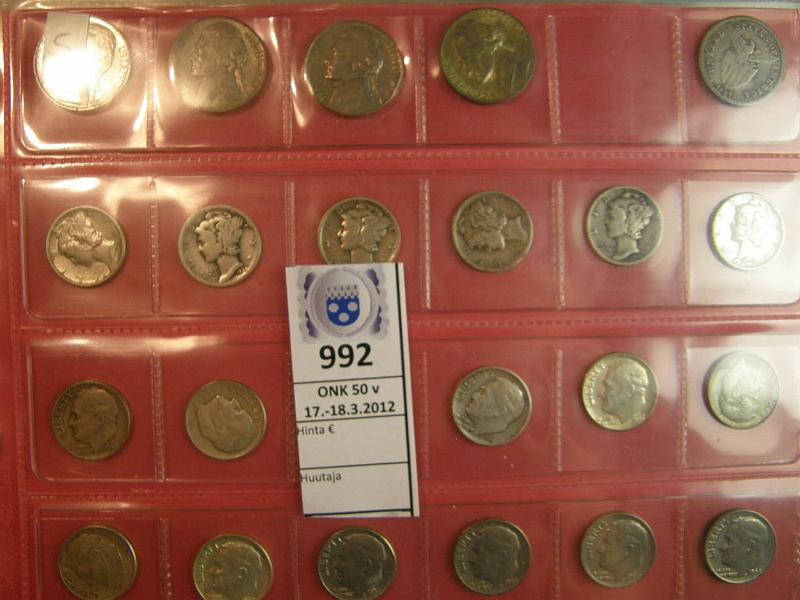 k-0992-a.jpg - Kohde 992 (kuva 1/3), lhthinta: 70 € / myyntihinta: 145 € USA 1c-1D 1864-2000 (390) 1c (153), 2c 1864, 5c (79), dime (73), quarter (54), halfD (23), 1D (8). Lisksi 20 centavos 1907 USA/Filippinas. Alkup. keskikl 3-4, loppup 7-8, kansion yleisilme varsin siisti!, kunto: vk