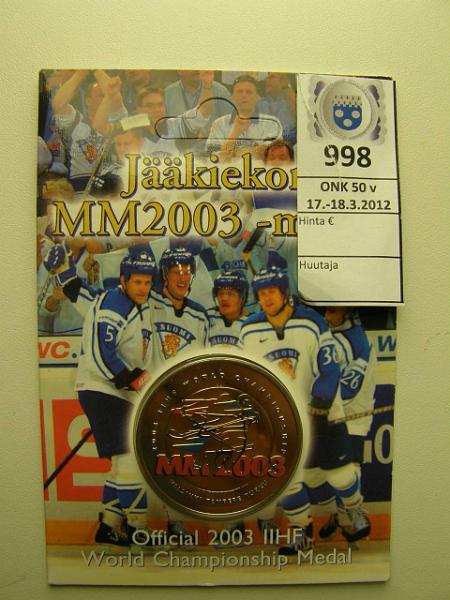 k-0998-a.jpg - Kohde 998, lhthinta: 10 € / myyntihinta: 10 € Jkiekon MM 2003 Monetan kortissa, kunto: 9