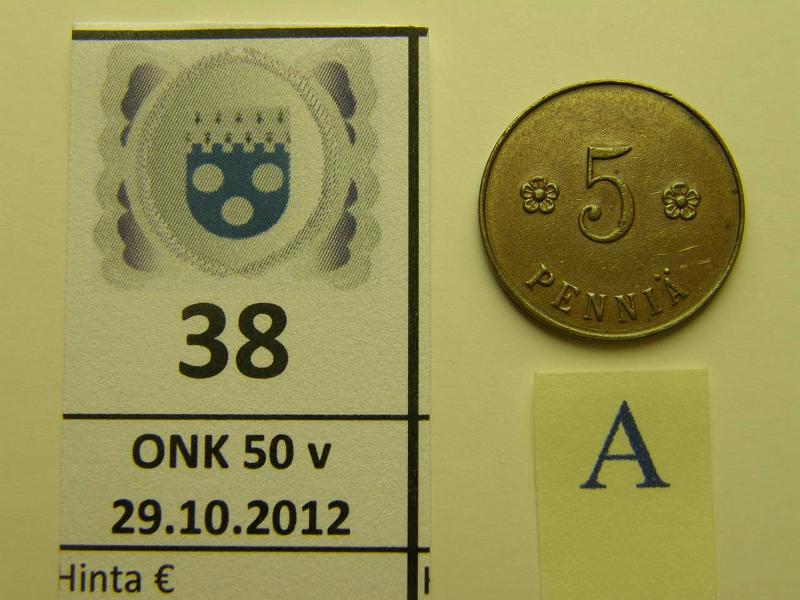 k-0038-a.jpg - Kohde 38 (kuva 1/2), lhthinta: 120 € 5 p 1918 KV II SNY 94.2, leimakiiltoa, kunto: 7