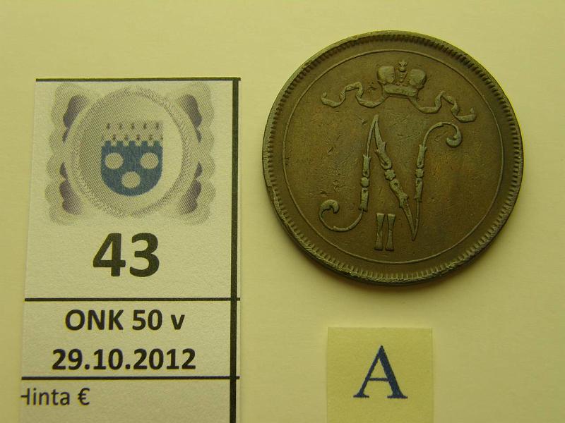 k-0043-a.jpg - Kohde 43 (kuva 1/2), lhthinta: 40 € 10 p 1898 prvja, lievsti kiert. meisti, kunto: 4