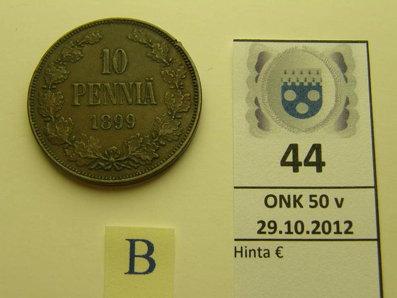 k-0044-b.jpg - Kohde 44 (kuva 2/2), lhthinta: 10 € 10 p 1899 prvja, kunto: 5/6