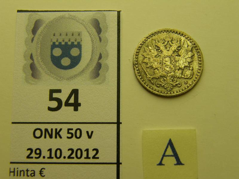 k-0054-a.jpg - Kohde 54 (kuva 1/2), lhthinta: 15 € 25 p 1865 Ag, SNY 265.1.2, rv, kunto: 3