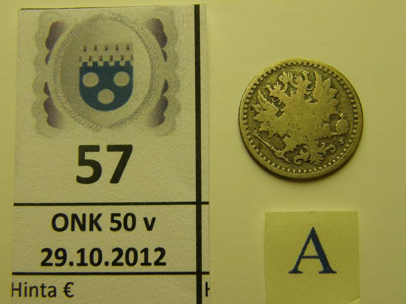 k-0057-a.jpg - Kohde 57 (kuva 1/2), lhthinta: 5 € 25 p 1866 Ag, SNY 266.1.1, kunto: 2/3