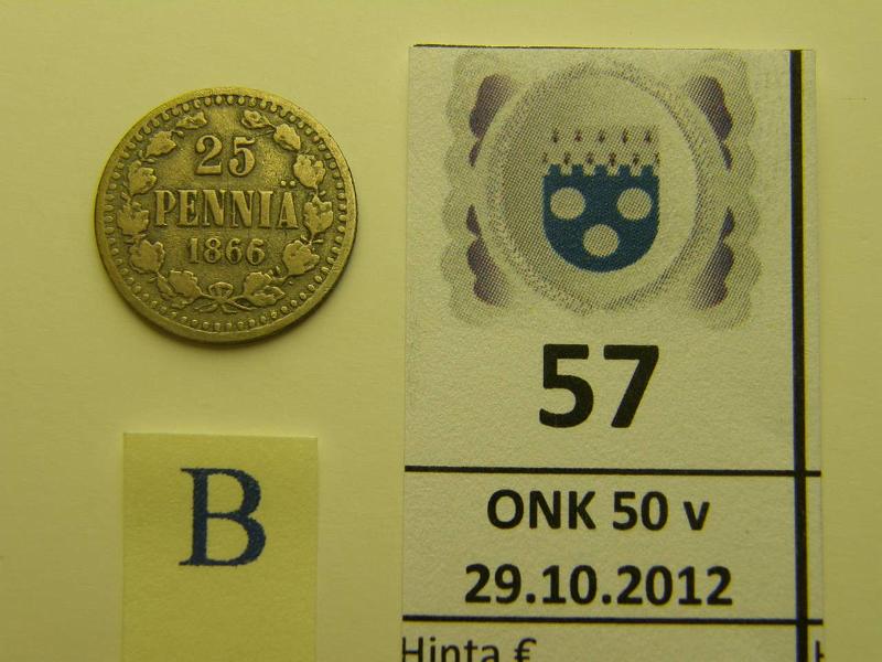 k-0057-b.jpg - Kohde 57 (kuva 2/2), lhthinta: 5 € 25 p 1866 Ag, SNY 266.1.1, kunto: 2/3