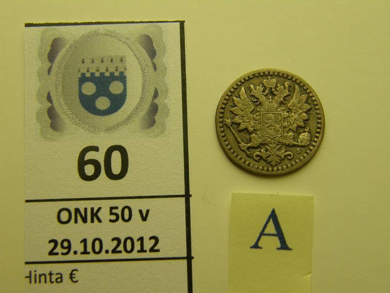 k-0060-a.jpg - Kohde 60 (kuva 1/2), lhthinta: 30 € 25 p 1869 Ag, SNY 269.2.1, kunto: 3