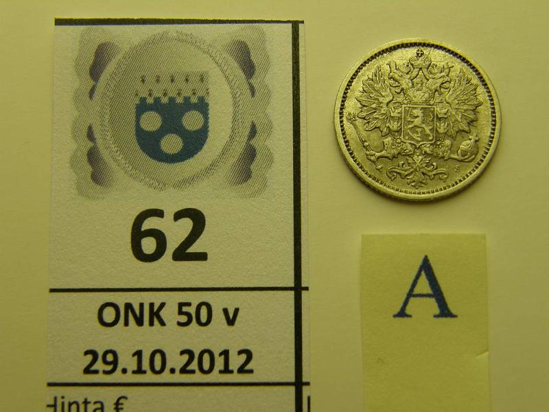 k-0062-a.jpg - Kohde 62 (kuva 1/2), lhthinta: 15 € 25 p 1872 Ag, SNY 271.2, kunto: 5