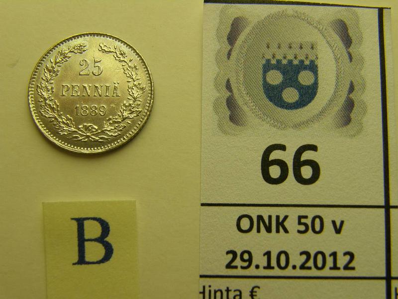 k-0066-b.jpg - Kohde 66 (kuva 2/2), lhthinta: 460 € 25 p 1889 Ag, loistelias!, kunto: 9