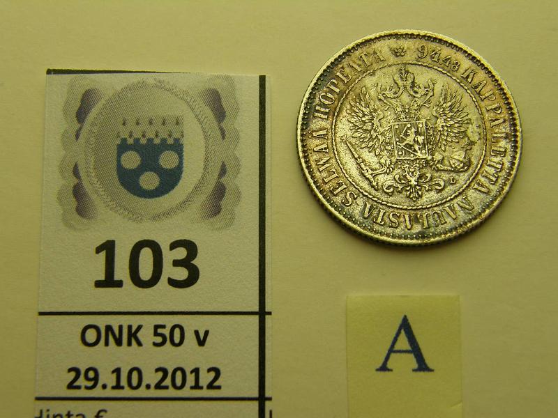 k-0103-a.jpg - Kohde 103 (kuva 1/2), lhthinta: 7 € 1 mk 1893 Ag, kunto: 5/6