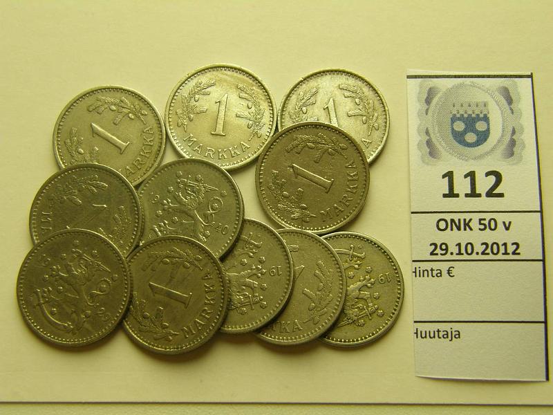 k-0112-a.jpg - Kohde 112, lhthinta: 5 € 1 mk 1928-40 (11) kaikki v:t, kunto: 4-5