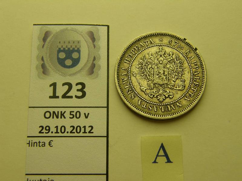 k-0123-a.jpg - Kohde 123 (kuva 1/2), lhthinta: 10 € 2 mk 1872 Ag, rvja, kunto: 4