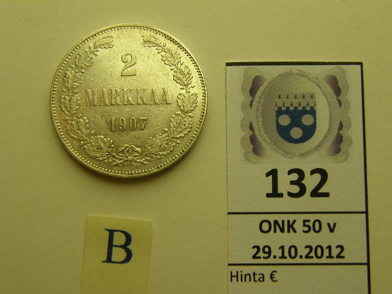 k-0132-b.jpg - Kohde 132 (kuva 2/2), lhthinta: 15 € 2 mk 1907 Ag, kunto: 6