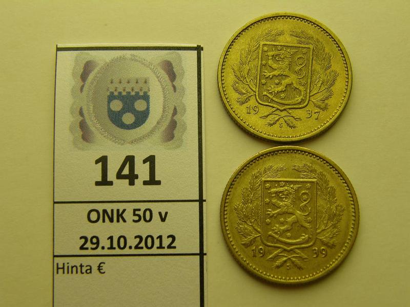 k-0141-a.jpg - Kohde 141, lhthinta: 25 € 5 mk 1937, -39, kunto: 7,6