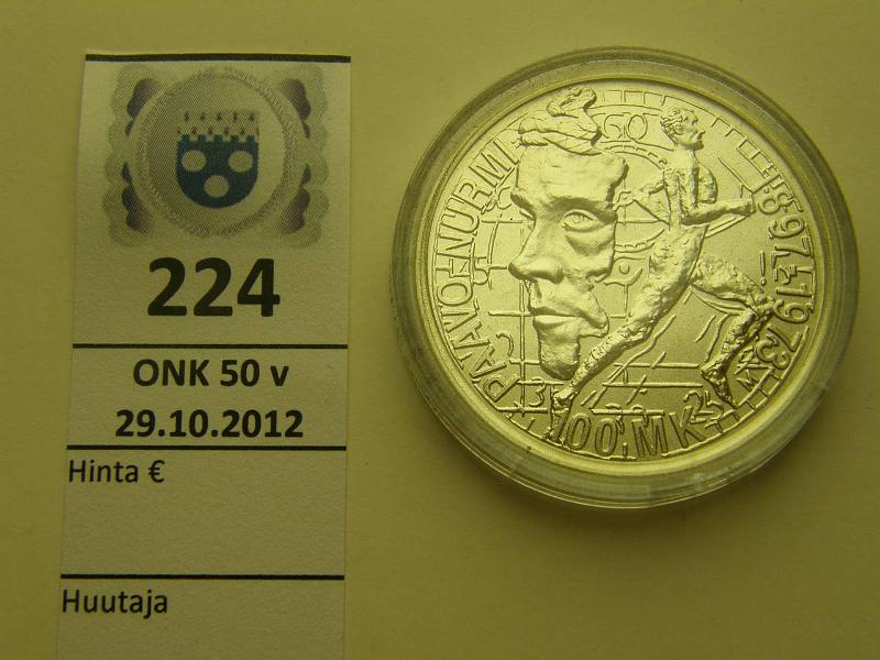 k-0224-a.jpg - Kohde 224, lhthinta: 20 € 100 mk 1997 Ag, Paavo Nurmi, kapseli, kunto: 9