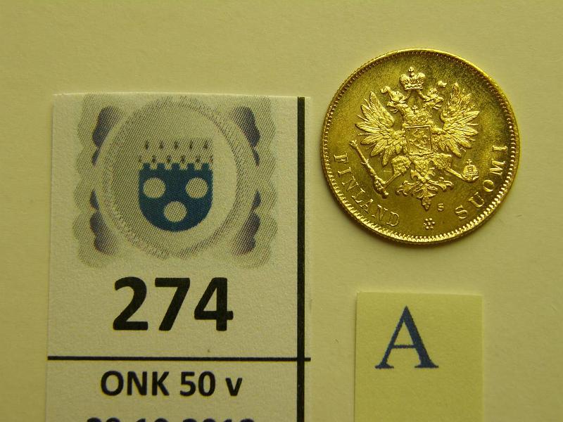 k-0274-a.jpg - Kohde 274 (kuva 1/2), lhthinta: 250 € 10 mk 1913 Au, kunto: 9/8