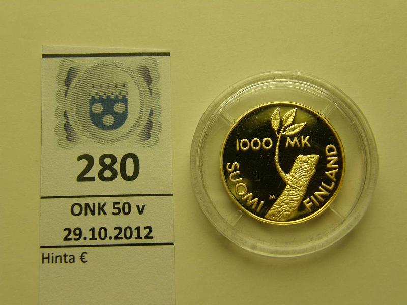 k-0280-a.jpg - Kohde 280, lhthinta: 275 € 1000 mk 1997 Au, Proof, 8,64 g/900, Itsenisyys 80 vuotta, kapseli, kunto: 10