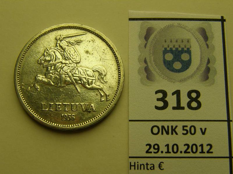 k-0318-a.jpg - Kohde 318, lhthinta: 10 € Liettua 5 litai 1936 KM# 82 Ag, 9g/750, kunto: 6