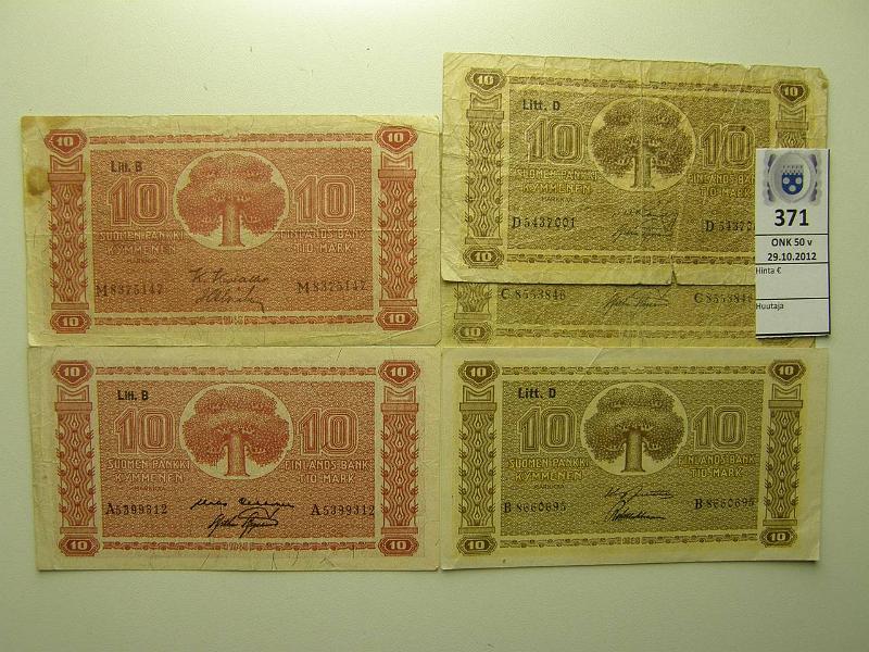 k-0371-a.jpg - Kohde 371, lhthinta: 5 € 10 mk Er (5) 1939 LD(3), 1945 LB(2), kunto: 1-6