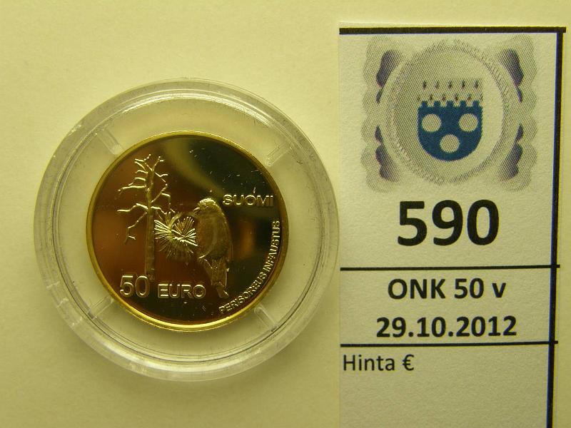 k-0590-a.jpg - Kohde 590, lhthinta: 200 € Suomi 50€ 1998 Au, Proof, 8,64 g/900. Nagano Games -kultamitali, kultaa 7,776 g, kunto: 10