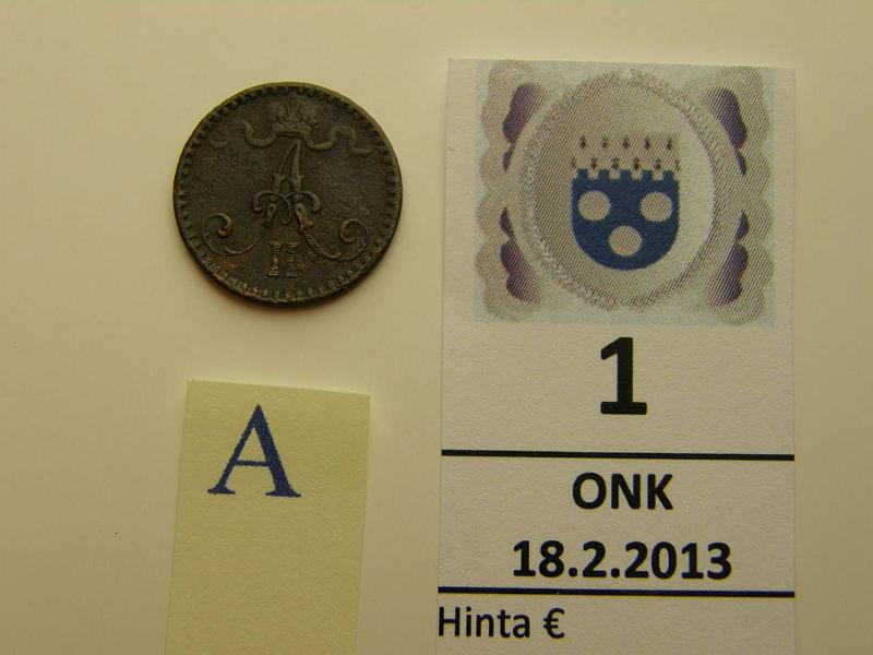 k-0001-a.jpg - Kohde 1 (kuva 1/2), lhthinta: 20 € 1 p 1865 SNY 2.2, sypynyt, kunto: 3