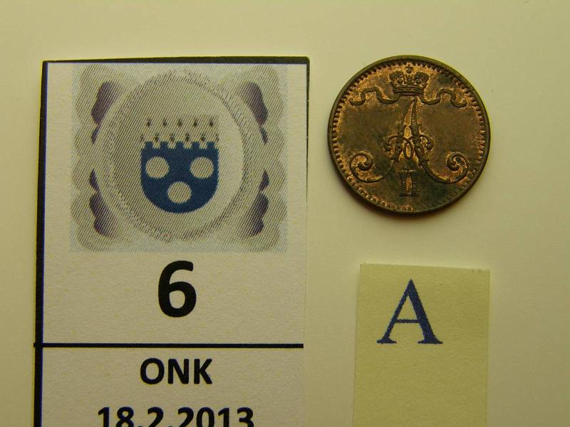 k-0006-a.jpg - Kohde 6 (kuva 1/2), lhthinta: 20 € 1 p 1875 runsaasti leimakiiltoa, homelaikut, kunto: 7