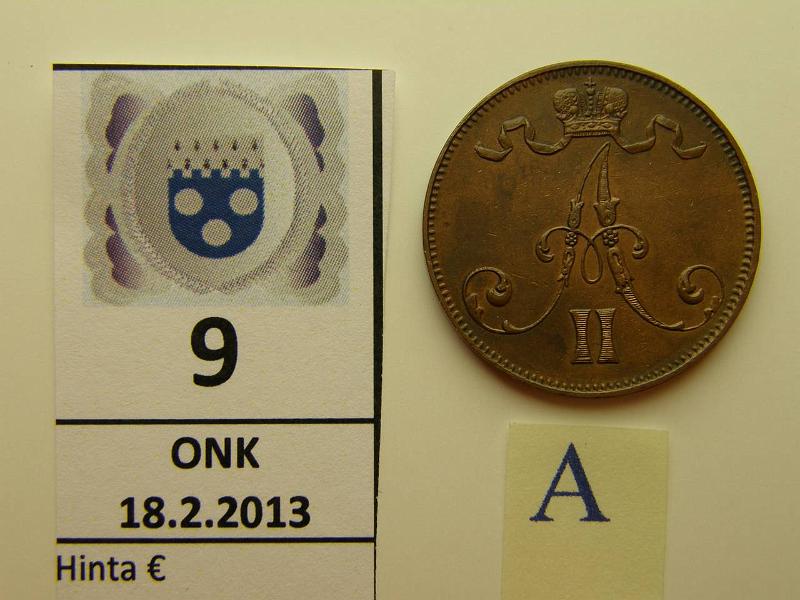 k-0009-a.jpg - Kohde 9 (kuva 1/2), lhthinta: 125 € 5 p 1873 kulumaton raha, leimakiiltoa vaakunap., hyv kunto tlle vuodelle!, kunto: 7