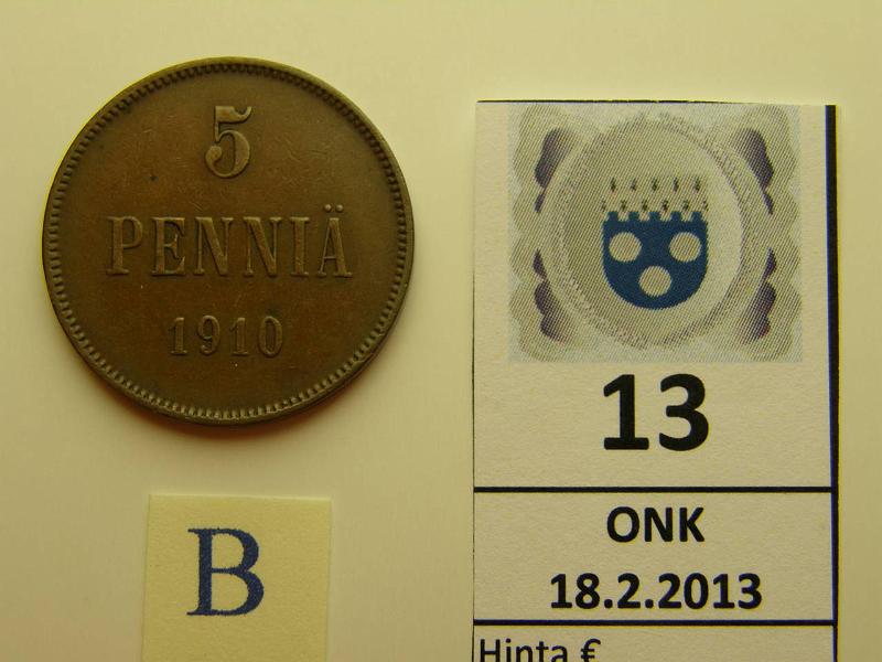 k-0013-b.jpg - Kohde 13 (kuva 2/2), lhthinta: 25 € 5 p 1910, kunto: 5