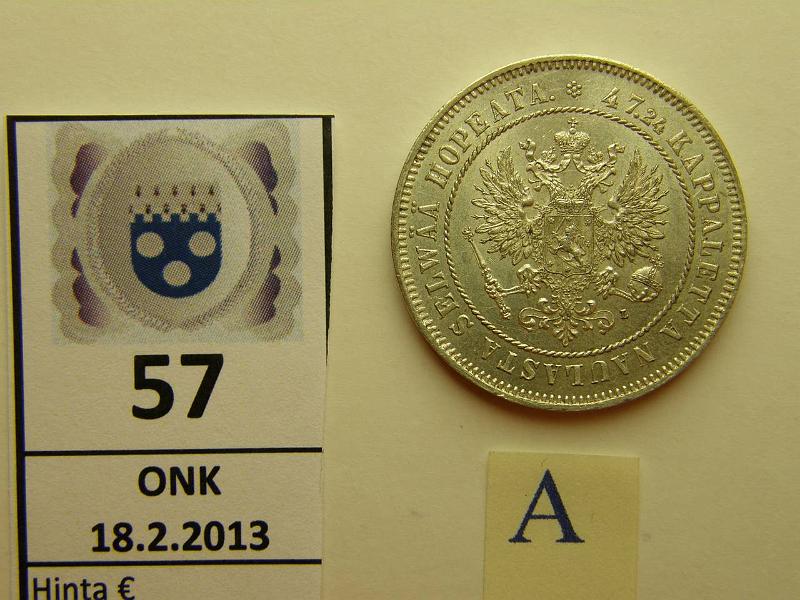 k-0057-a.jpg - Kohde 57 (kuva 1/2), lhthinta: 20 € 2 mk 1906 Ag, SNY 500.2 (lyhyt /), arvopuolella hnja, phpja, eprv. Kaunis!, kunto: 8