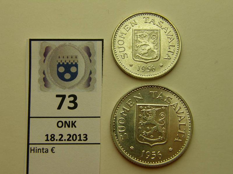 k-0073-a.jpg - Kohde 73, lhthinta: 5 € 100 mk 1956 (2) Ag, 100 ja 200mk, kunto: 8,7