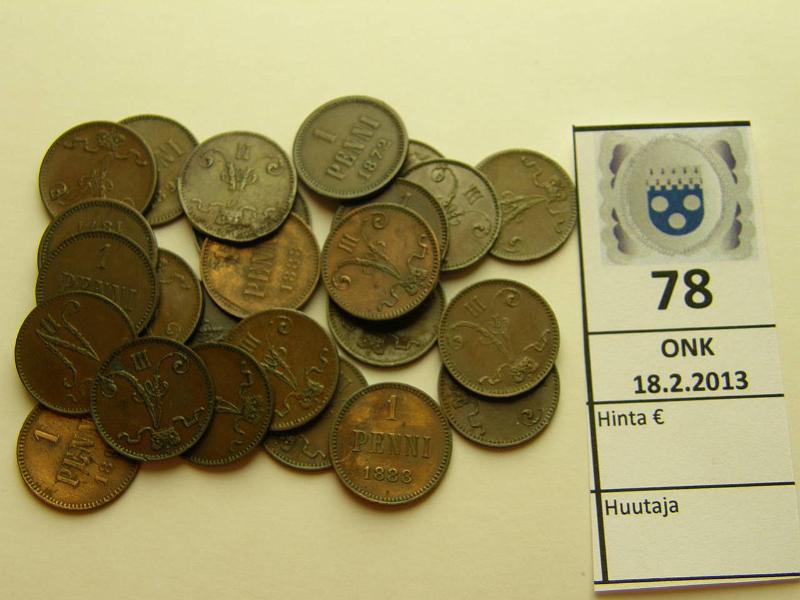 k-0078-a.jpg - Kohde 78, lhthinta: 45 € 1 p 1872-99 (25) 1872, -74, -75, -76, -83, -88(5), -91(2), -92(3), -93(4), -94(2), -95(2), -98, -99, osa puhd, kunto: 2-7