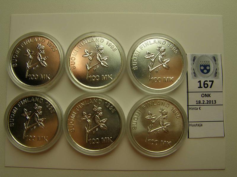 k-0167-a.jpg - Kohde 167, lhthinta: 90 € 100 mk 1995 (6) Ag, A.I. Virtanen, kapselit, kunto: 9