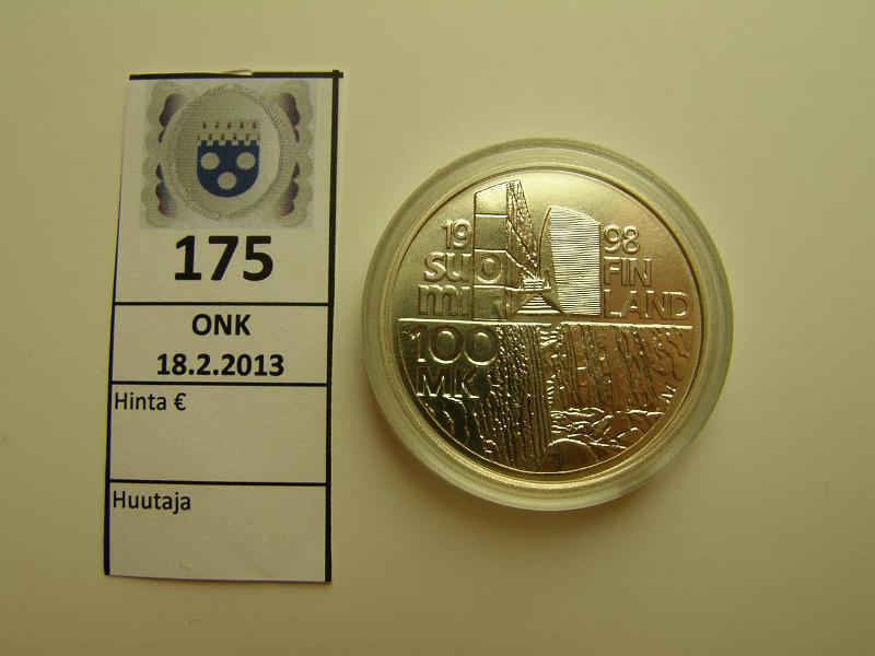 k-0175-a.jpg - Kohde 175, lhthinta: 16 € 100 mk 1998 Ag, Alvar Aalto, kapseli, kunto: 9