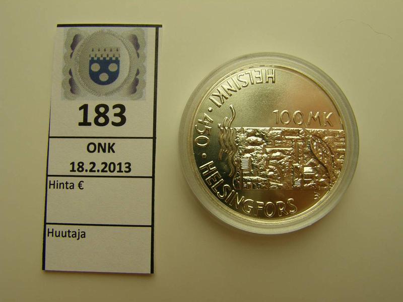 k-0183-a.jpg - Kohde 183, lhthinta: 50 € 100 mk 2000 Ag, Helsinki 450v, kapseli, kunto: 10