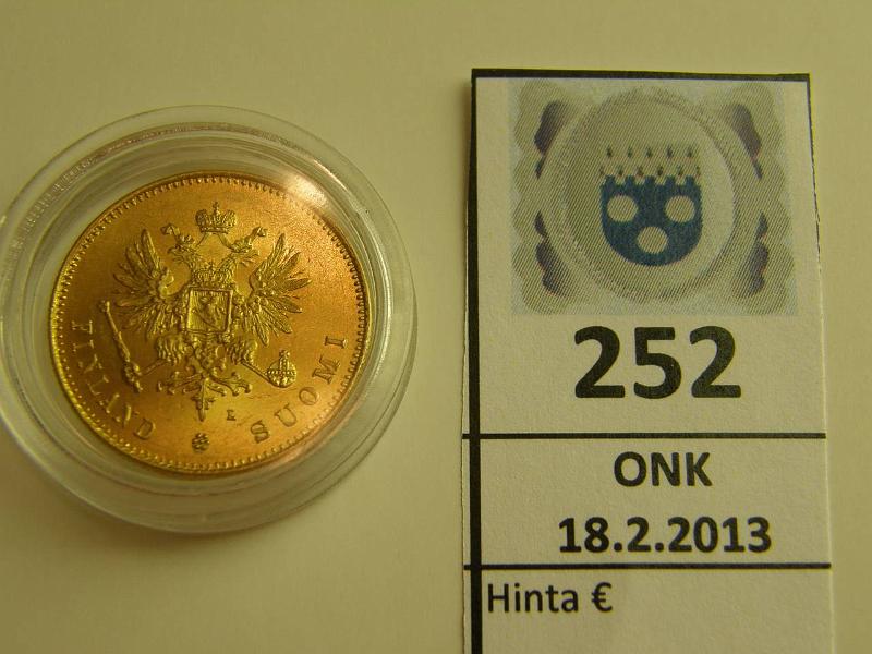 k-0252-a.jpg - Kohde 252, lhthinta: 400 € 20 mk 1891 Au, arvopuolella hnja, kunto: 9/8